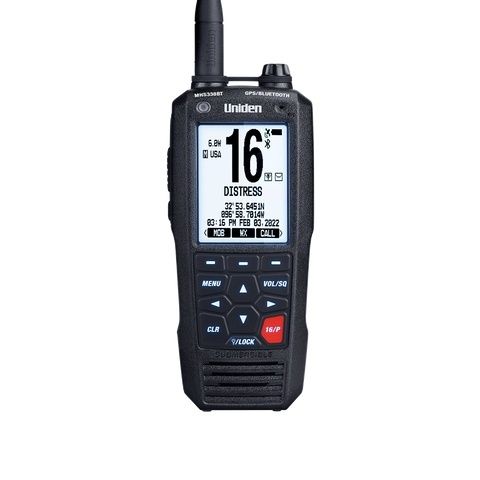 Handhållen marin VHF-radio med display och kanal 16